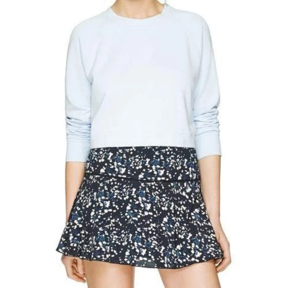 Aritzia Sunday Best Zelda Mini Skirt, Size 2, Black w/ White and Blue Flowers